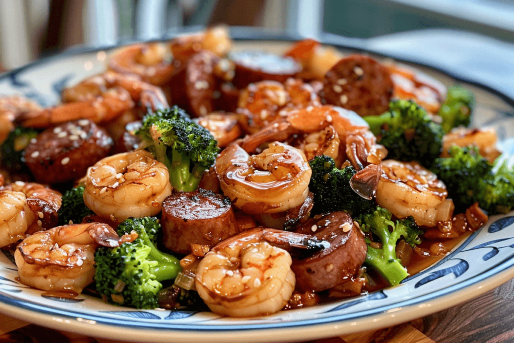 Honey Garlic Shrimp, Sausage, and Broccoli