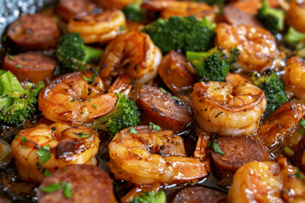 Honey Garlic Shrimp, Sausage, and Broccoli