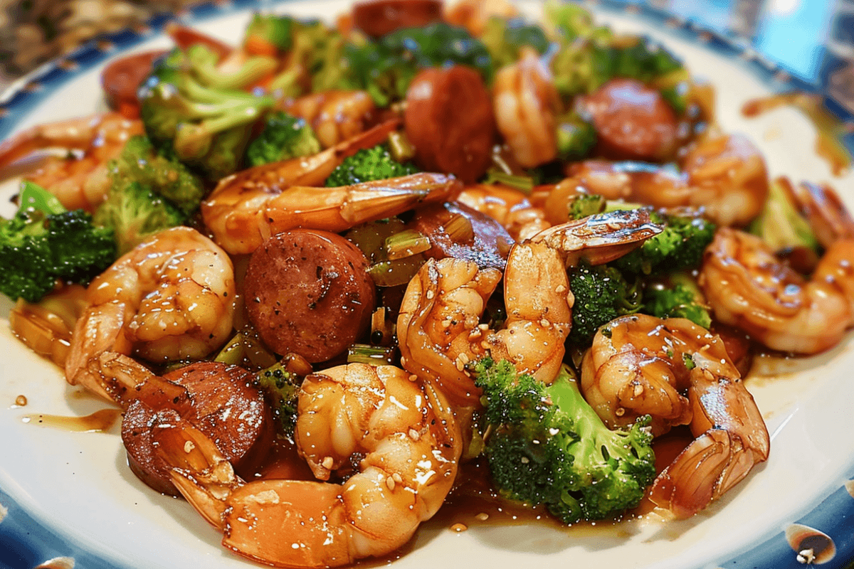 Honey Garlic Shrimp, Sausage, and Broccoli